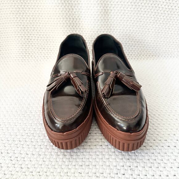 Tod's Two Tone Glossed Brown Black Almond Tassel Platform Creeper Loafers 41.5 - Picture 3 of 10